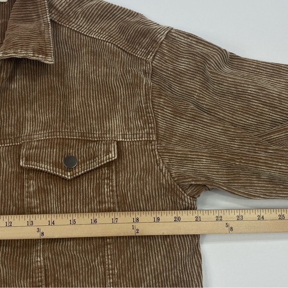 POL Brown Corduroy Distressed Jean Jacket Size M Raw Hem Oversized - Picture 9 of 12